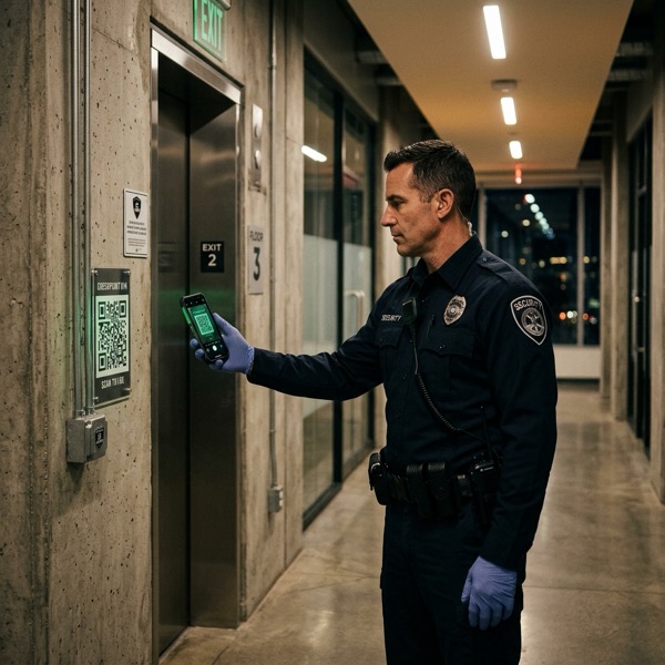Security Guard scanning QR Code on patrol