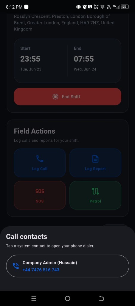 National Shield Pro Incident Response and SOS Panic Mobile Screen Dashboard