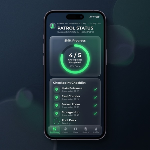 Patrol shift progress showing QR Code scans
